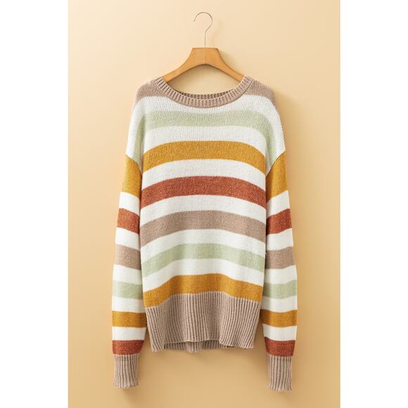 Multicolour Stripe Drop Shoulder Crew Neck Sweater - Size US 16-18 - Picture 4 of 10